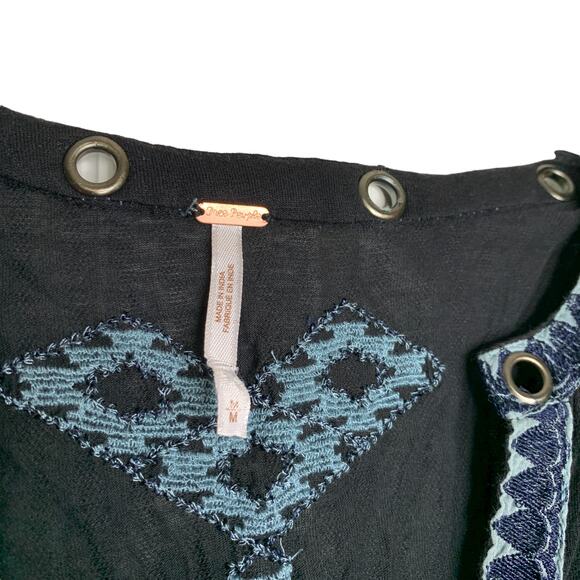 Free People Eden Mesh Bohemian Detail Oversized Tunic Blouse Top Medium - Picture 6 of 8